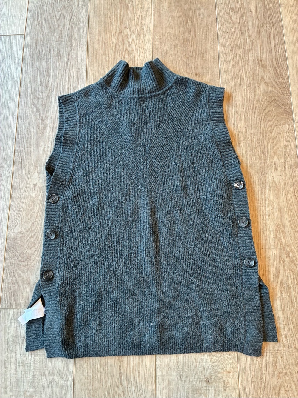 Loft dark grey sweater vest tunic length side button super soft oversized Xs
